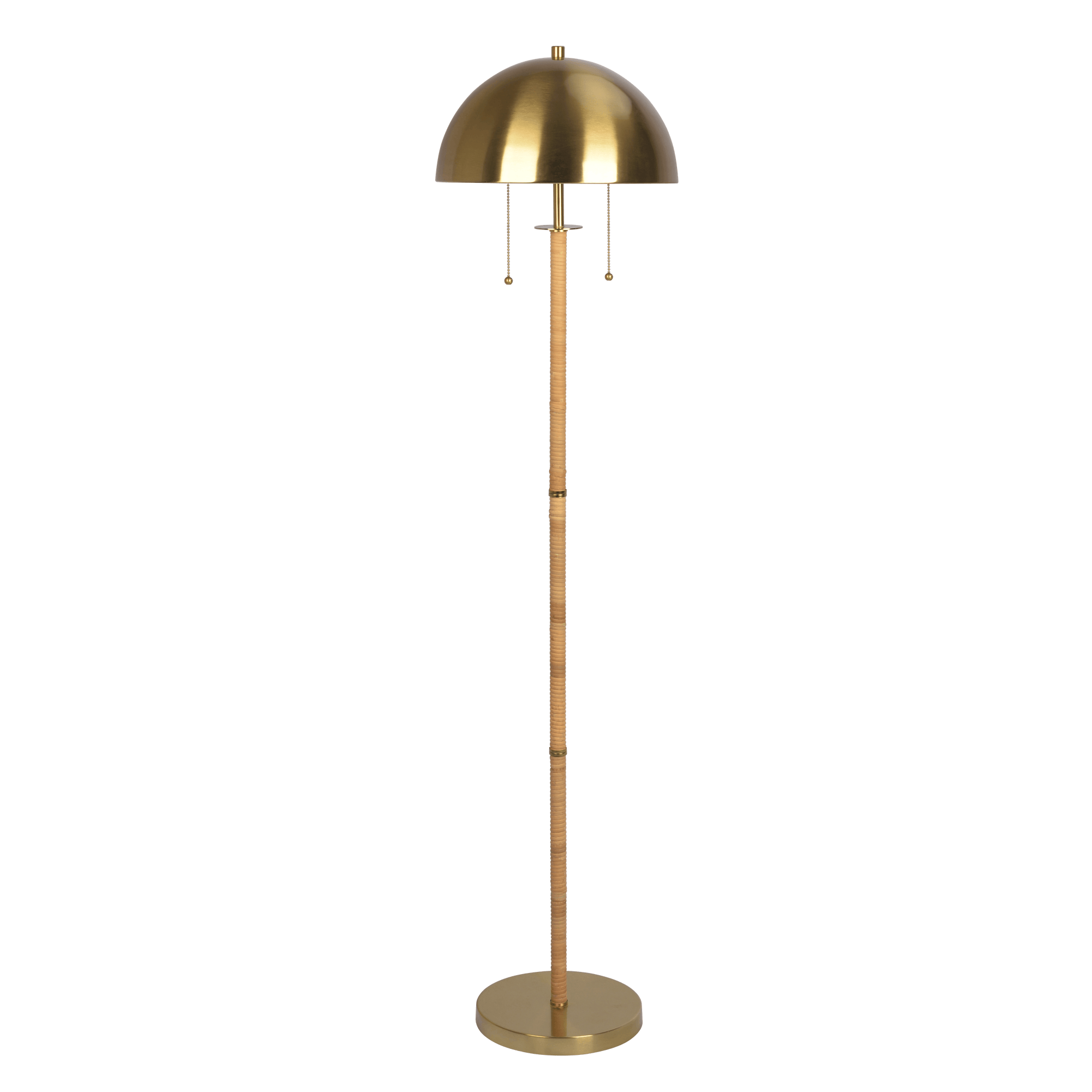 Allure 2-Light Floor Lamp, Gold Brass, Natural Rattan Tube , Double On/Off Pull Chain - West Lamp