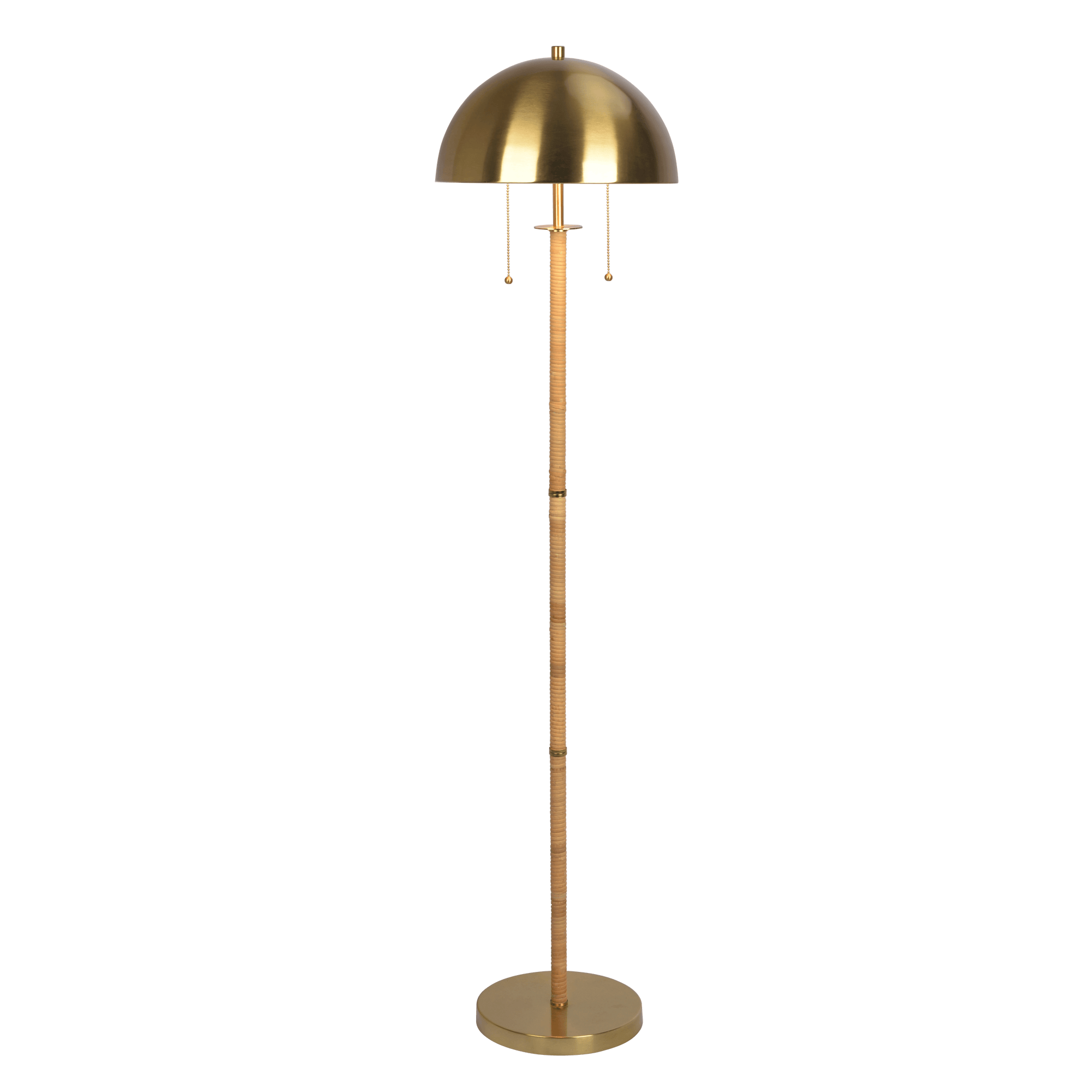 Allure 2-Light Floor Lamp, Gold Brass, Natural Rattan Tube , Double On/Off Pull Chain - West Lamp