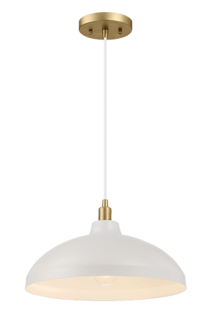 Astral Single Light White Pendant Lamp with Golder Brass Finish for Entrance Kitchen Island 14"D × 8"H - West Lamp