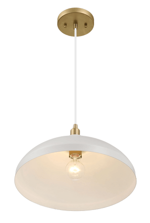 Astral Single Light White Pendant Lamp with Golder Brass Finish for Entrance Kitchen Island 14"D × 8"H - West Lamp