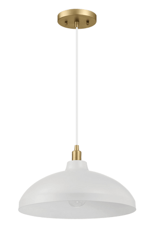 Astral Single Light White Pendant Lamp with Golder Brass Finish for Entrance Kitchen Island 14"D × 8"H - West Lamp