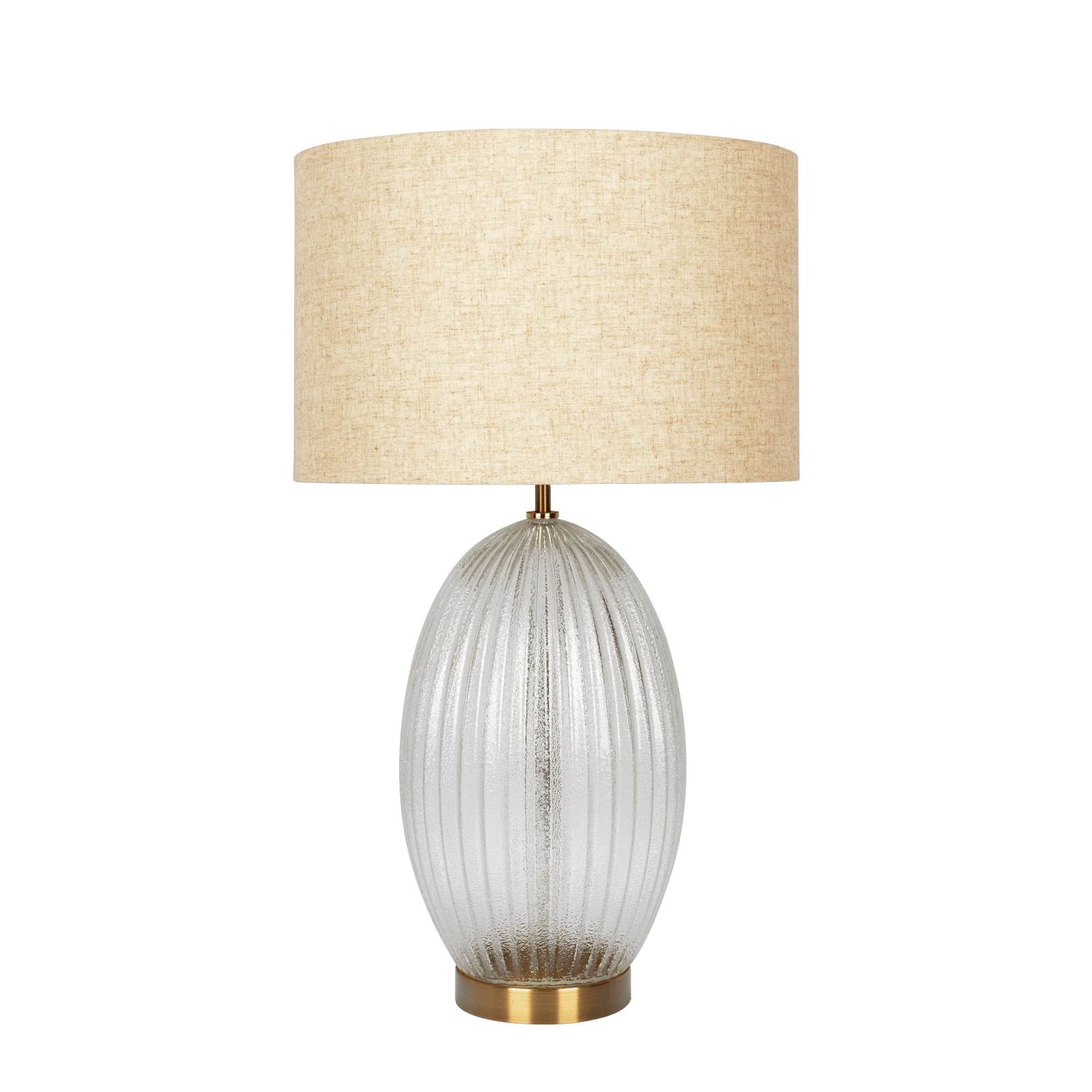 Aurora Ribbed Glass Lamp Base Clear Table Lamp Large Linen Shade - West Lamp