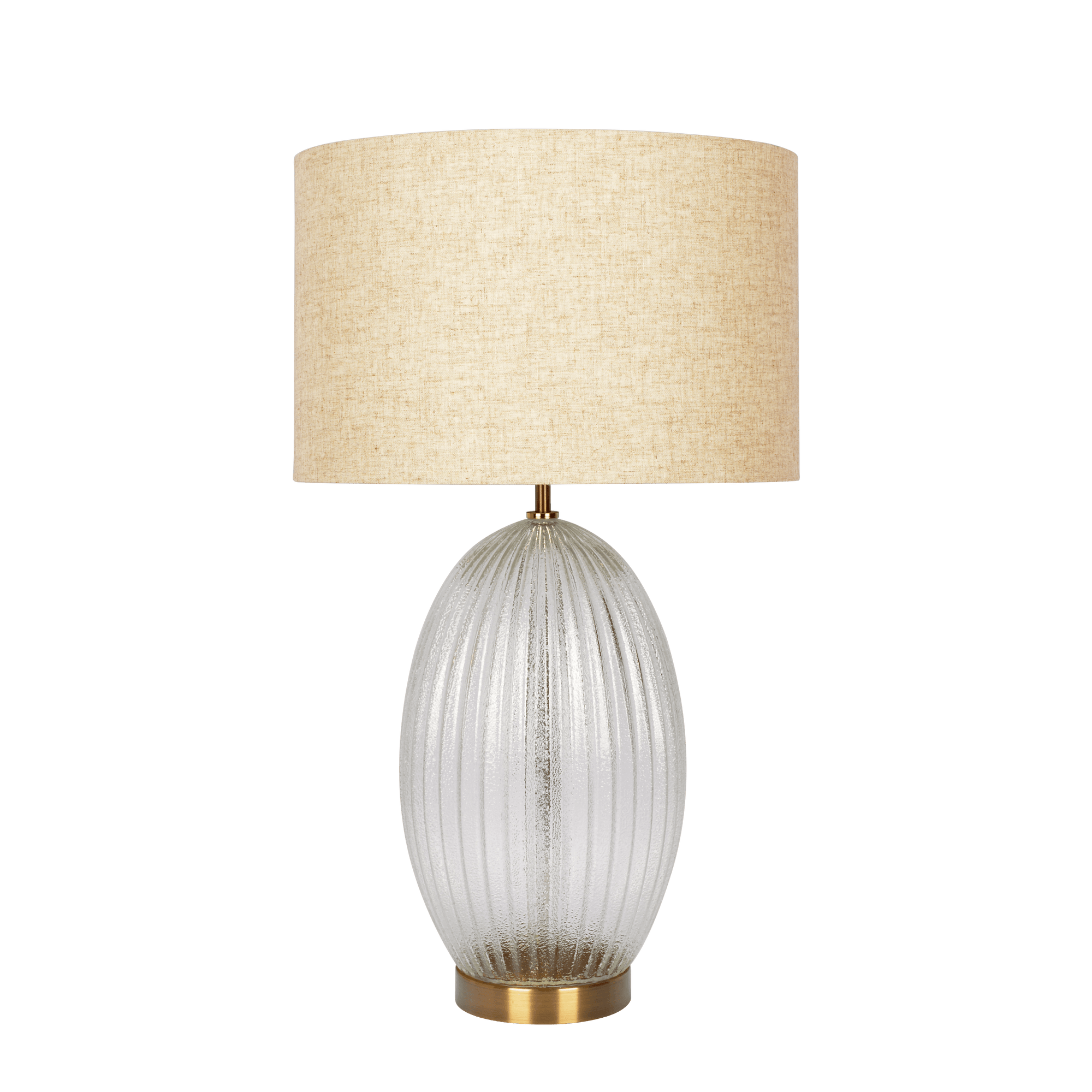 Aurora Ribbed Glass Lamp Base Clear Table Lamp Large Linen Shade - West Lamp