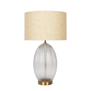 Aurora Ribbed Glass Lamp Base Clear Table Lamp Large Linen Shade - West Lamp