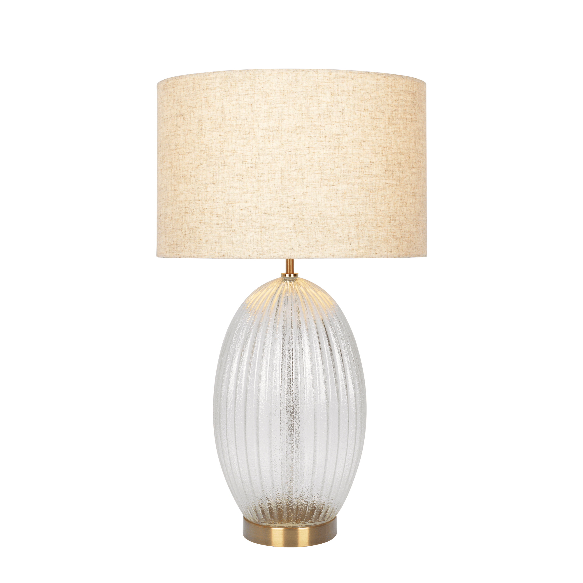 Aurora Ribbed Glass Lamp Base Clear Table Lamp Large Linen Shade - West Lamp