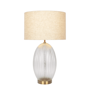 Aurora Ribbed Glass Lamp Base Clear Table Lamp Large Linen Shade - West Lamp