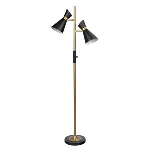 Axis Brassed Gold Floor Lamp with 4-Way Switch Double Spots with Metal Base - West Lamp