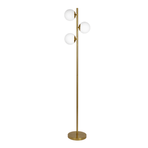 Brilliance Modern Gold Brush Floor Lamp, Opal Glass Shades and Round Metal Base - West Lamp