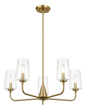 Dazzle Five Lights Chandelier With Clear Seeded Glass -Satin Brass - West Lamp