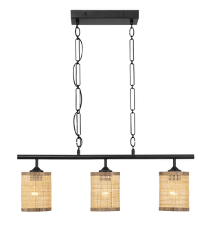 Elysian Three Lights Island With Natural Rattan Shade Farmhouse Chain Ceiling Lamp - West Lamp