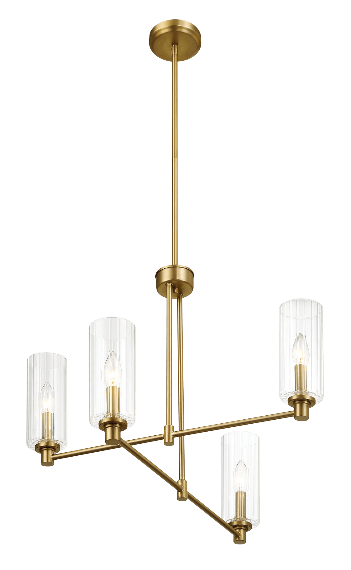 Enigma Four Lights Chandelier With Clear Ribbed Glass -Satin Brass - West Lamp