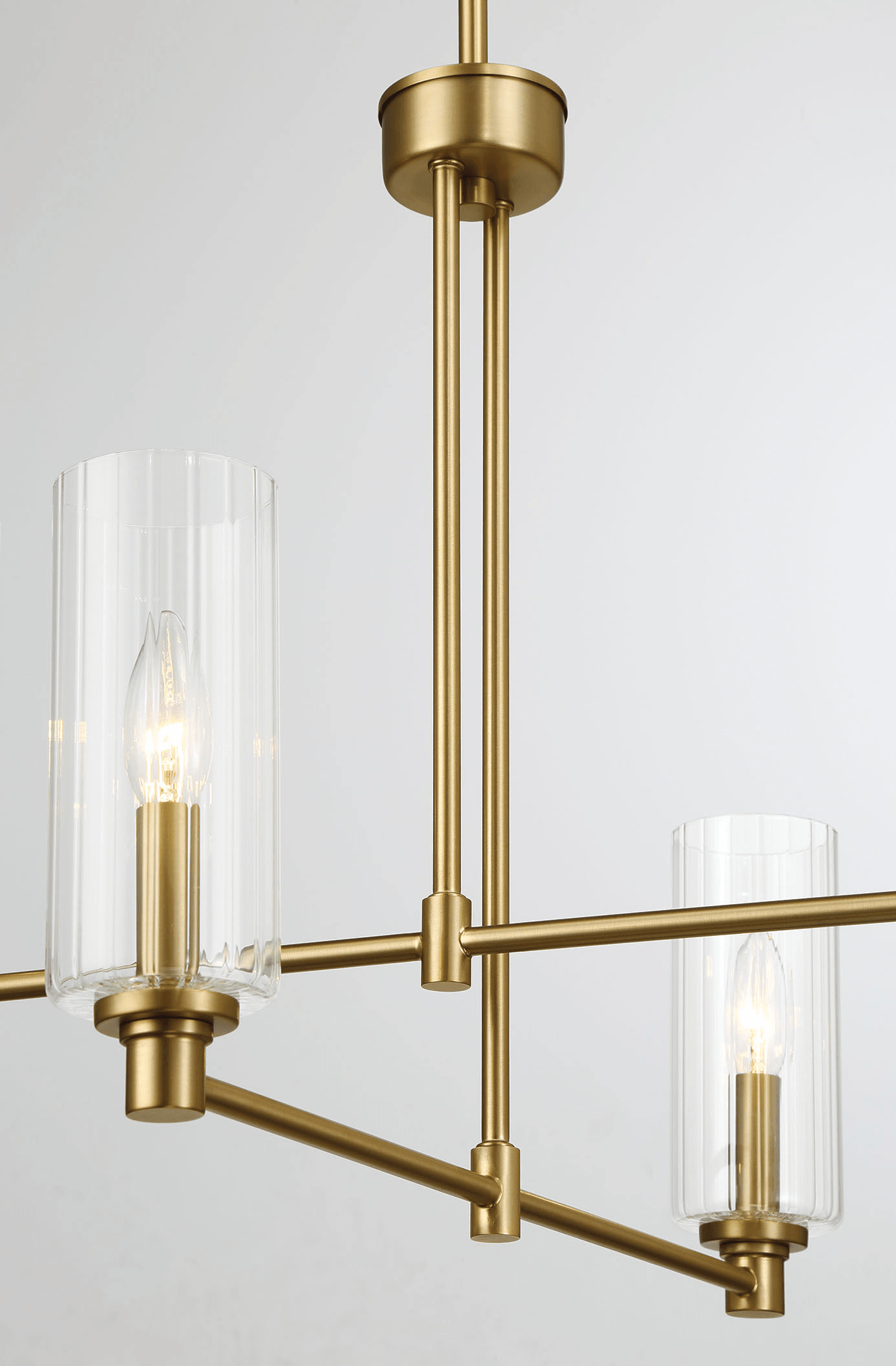 Enigma Four Lights Chandelier With Clear Ribbed Glass -Satin Brass - West Lamp