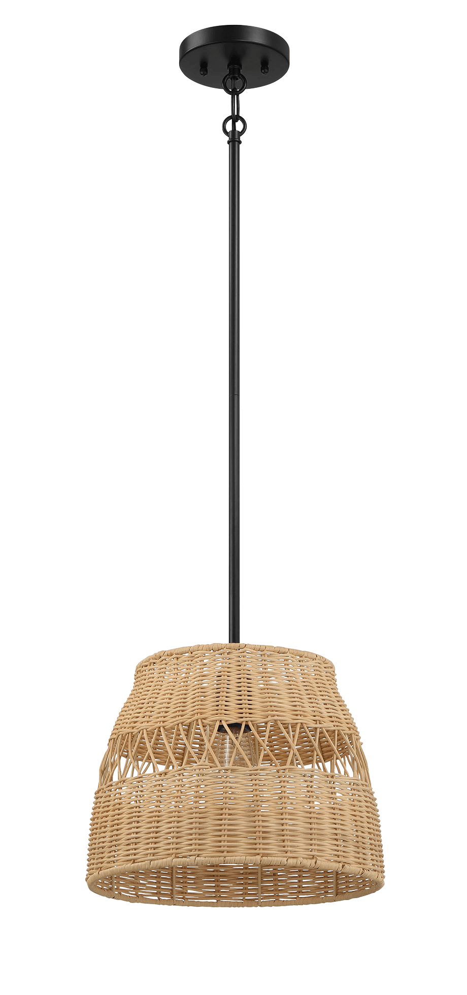 Essence Single Lights Pendant With Rattan Shade Black Metal Finish for Farmhouse Style - West Lamp