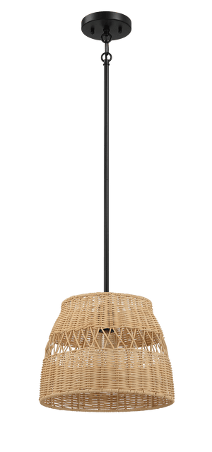 Essence Single Lights Pendant With Rattan Shade Black Metal Finish for Farmhouse Style - West Lamp