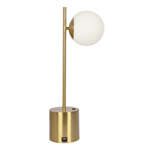 Ethereal Modern Small Brass Metal Table Lamp, Desk Lamp Fixture with White Glass Globe Shade - West Lamp