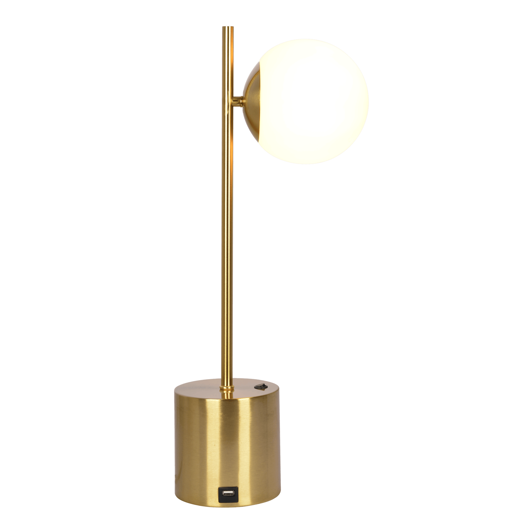 Ethereal Modern Small Brass Metal Table Lamp, Desk Lamp Fixture with White Glass Globe Shade - West Lamp