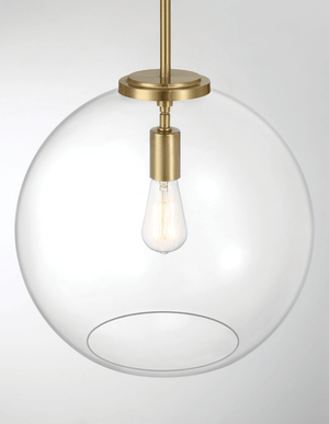 Gleam Single Light Pendant Lamp With Clear Globe Glass - Satin Brass - West Lamp