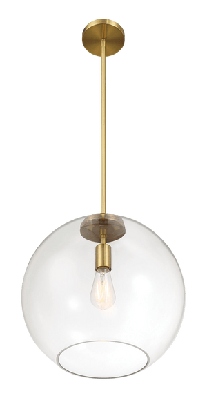 Gleam Single Light Pendant Lamp With Clear Globe Glass - Satin Brass - West Lamp