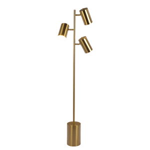 Harmony Brassed Gold Floor Lamp with Rotary Switch Triple Spots Metal Block Base - West Lamp