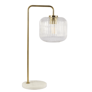 Haven Clear Glass Table Lamp, Gold Brush Metal and Marble Base, Button Control - West Lamp