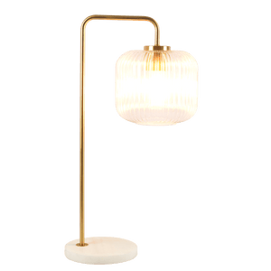 Haven Clear Glass Table Lamp, Gold Brush Metal and Marble Base, Button Control - West Lamp