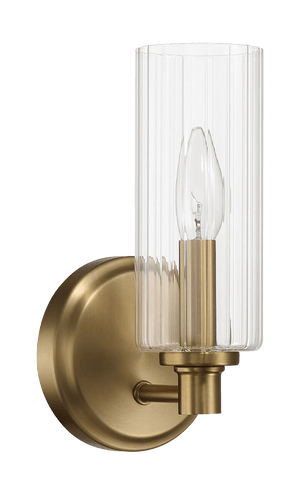 Jardin Single Light Wall Sconce With Clear Ribbed Glass - Satin Brass - West Lamp