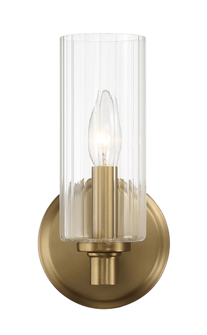 Jardin Single Light Wall Sconce With Clear Ribbed Glass - Satin Brass - West Lamp