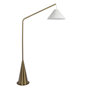 Lisbon Black Floor Lamp with On/Off Switch Coned Base Hanging White Fabric Shade - West Lamp