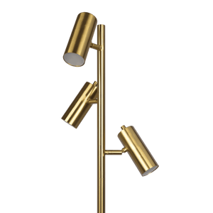 Lumina Brassed Gold Floor Lamp with Rotary Switch Triple Spots Metal Cone Base - West Lamp