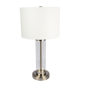 Luna Brushed Nickel Table Lamp with On/Off Switch Clear Glass Body Metal Base - West Lamp