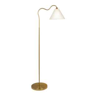 Majestic Brass Ring Base Curved Floor Lamp with Triangle White Drum Shade - West Lamp