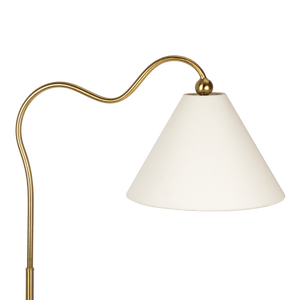 Majestic Brass Ring Base Curved Floor Lamp with Triangle White Drum Shade - West Lamp