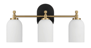 Meadows Three Lights Vanity Brushed Gold Bathroom Wall Light for Bathroom Over Mirror 20.5"W × 10.125"H × 5.5"E with White Frosted Glass - West Lamp