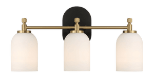 Meadows Three Lights Vanity Brushed Gold Bathroom Wall Light for Bathroom Over Mirror 20.5"W × 10.125"H × 5.5"E with White Frosted Glass - West Lamp