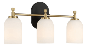 Meadows Three Lights Vanity Brushed Gold Bathroom Wall Light for Bathroom Over Mirror 20.5"W × 10.125"H × 5.5"E with White Frosted Glass - West Lamp