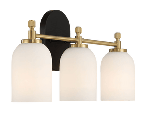 Meadows Three Lights Vanity Brushed Gold Bathroom Wall Light for Bathroom Over Mirror 20.5"W × 10.125"H × 5.5"E with White Frosted Glass - West Lamp