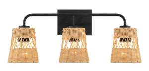 Moonlit Three Lights Wall Sconce With Rattan Shade, Bathroom Lighting Fixtures Over Mirror - West Lamp