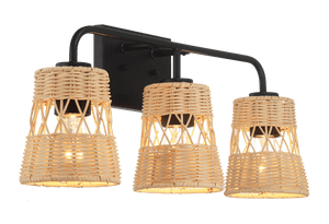 Moonlit Three Lights Wall Sconce With Rattan Shade, Bathroom Lighting Fixtures Over Mirror - West Lamp