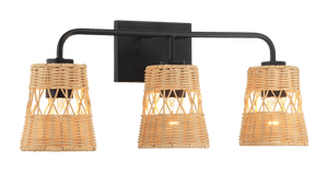 Moonlit Three Lights Wall Sconce With Rattan Shade, Bathroom Lighting Fixtures Over Mirror - West Lamp