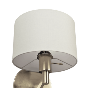 Nebula Brushed Nickel Base Wall Lamp with Rotary Switch White Fabric Shade - West Lamp