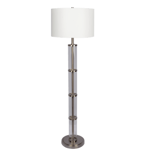 Nimbus Brushed Nickel Floor Lamp with 3-Way Rotary Switch Clear Glass Body Metal Base - West Lamp