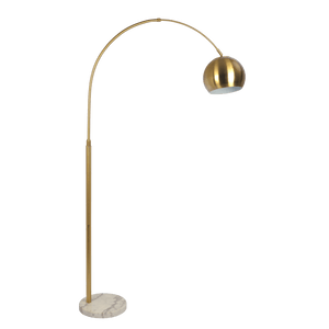 Oasis Long Arm Gold Brass Adjustable Floor Lamp with Round White Marble Base - West Lamp