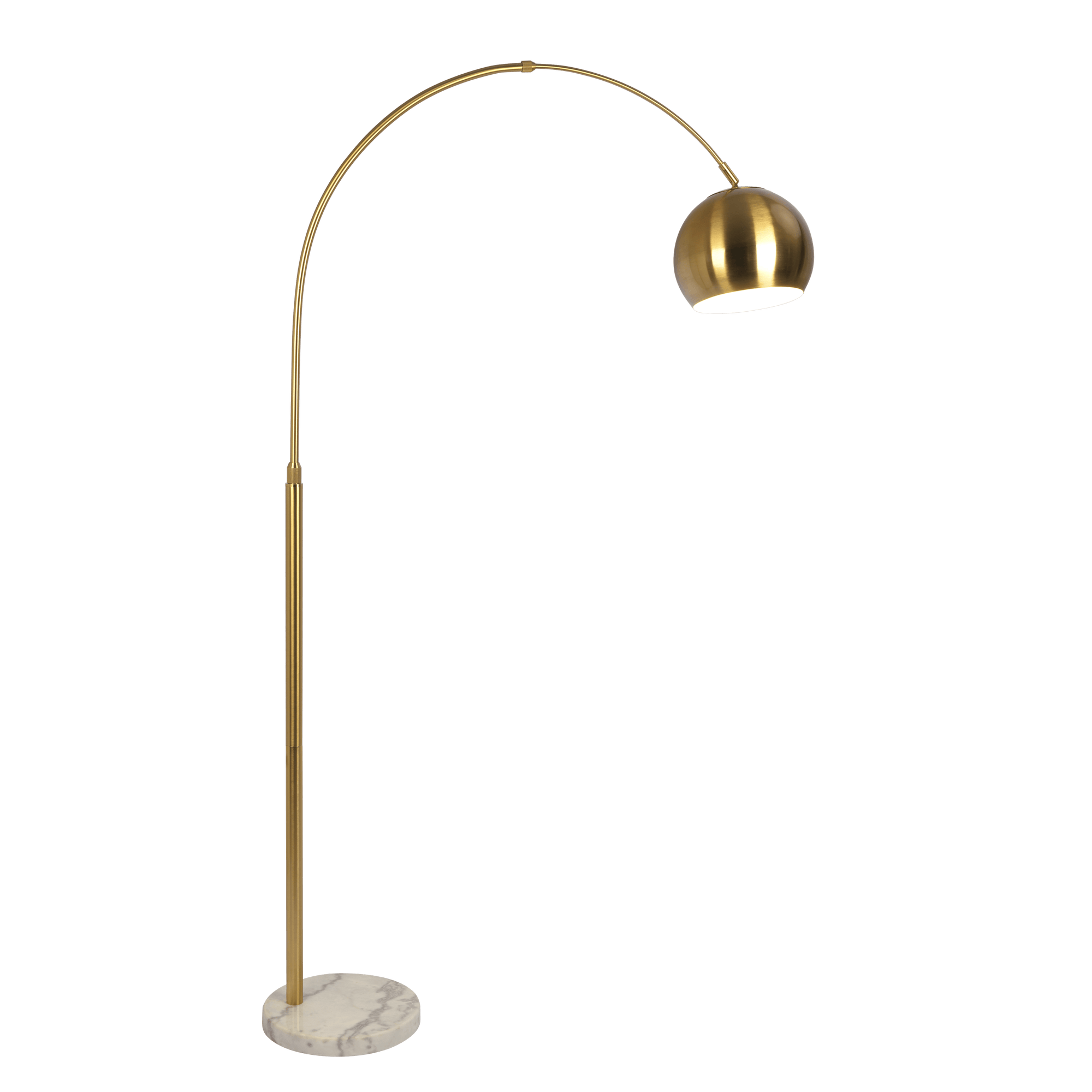 Oasis Long Arm Gold Brass Adjustable Floor Lamp with Round White Marble Base - West Lamp