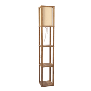 Pinnacle Shelf Floor Lamp For Bedroom/Living Room, Natural Wood with Long Shade - West Lamp