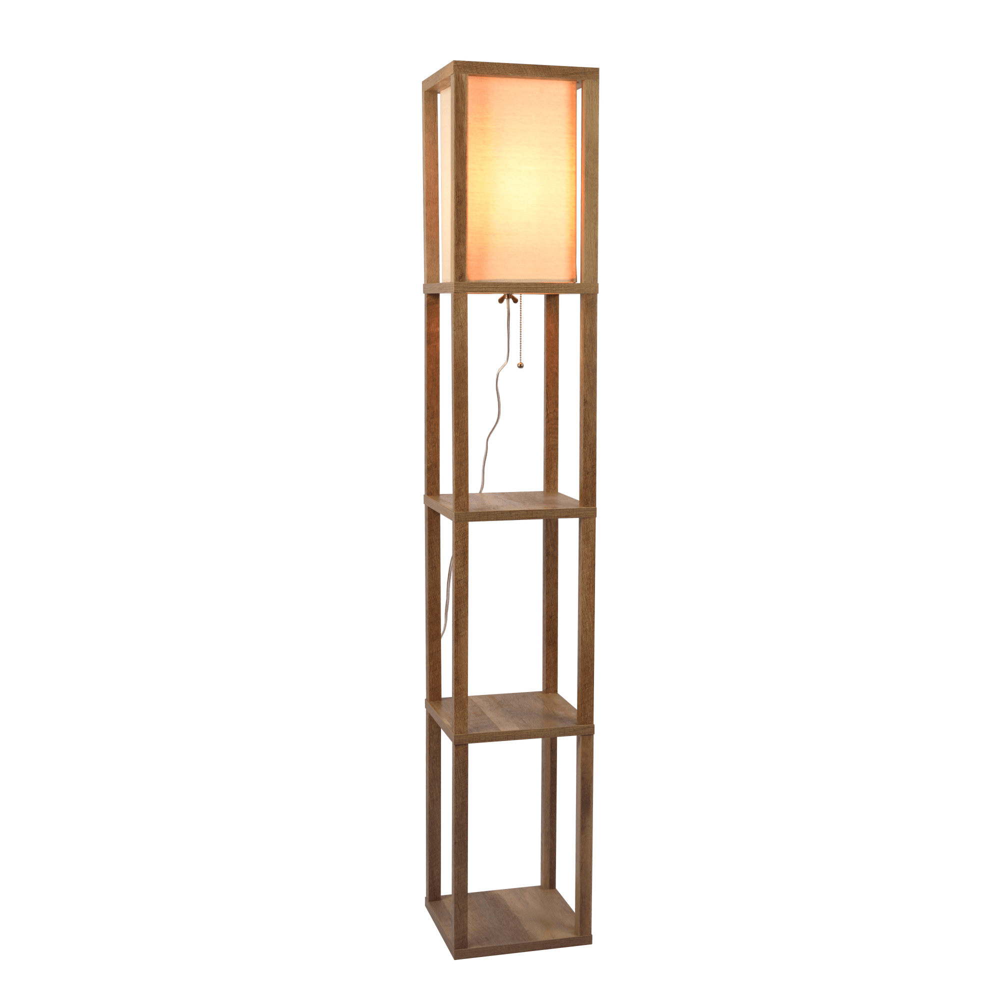 Pinnacle Shelf Floor Lamp For Bedroom/Living Room, Natural Wood with Long Shade - West Lamp