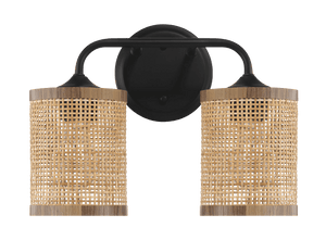 Quell Double Light Vanity With Natural Rattan Shade Wall Lamp - West Lamp