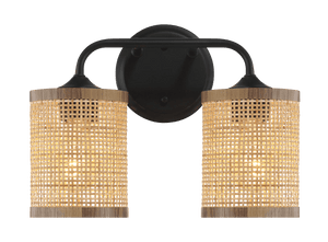 Quell Double Light Vanity With Natural Rattan Shade Wall Lamp - West Lamp