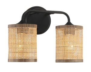 Quell Double Light Vanity With Natural Rattan Shade Wall Lamp - West Lamp