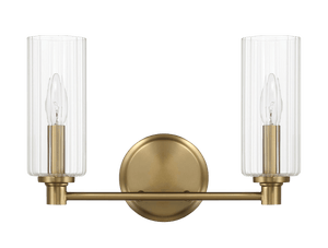 Regal Double Light Vanity With Clear Ribbed Glass - Satin Brass - West Lamp