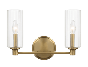 Regal Double Light Vanity With Clear Ribbed Glass - Satin Brass - West Lamp